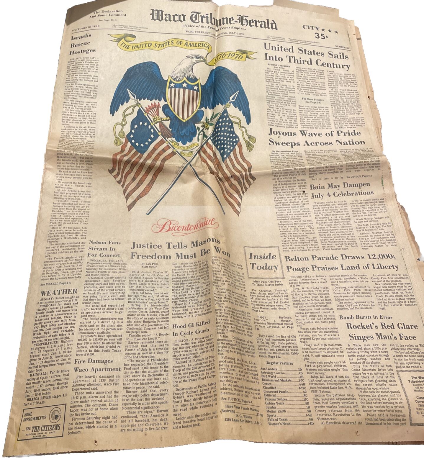 July 4, 1976 Bicentennial Waco Tribune Herald Newspaper Complete Sections
