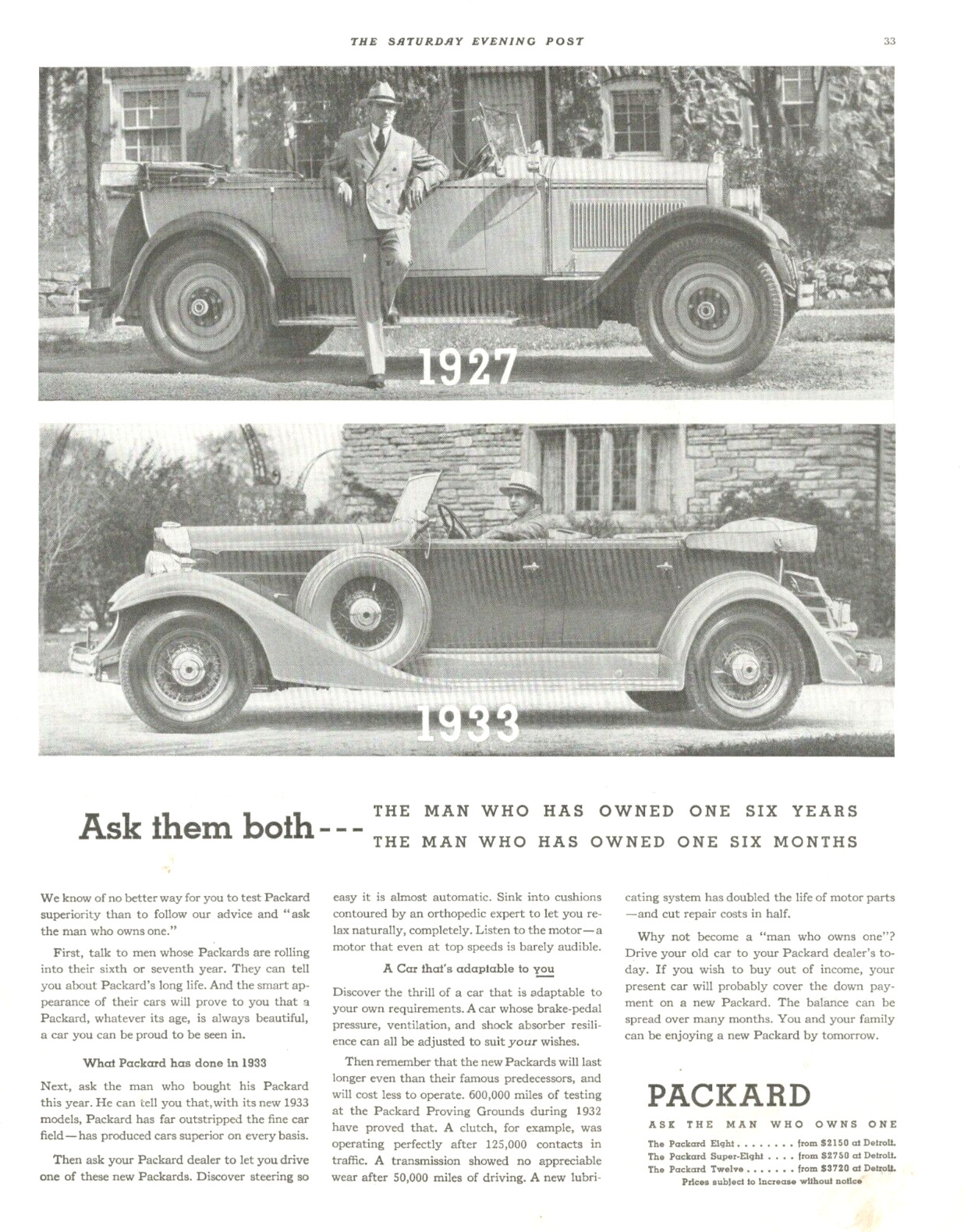 1933 PACKARD motorcar vintage PHOTO PRINT AD auto convertible man driving car