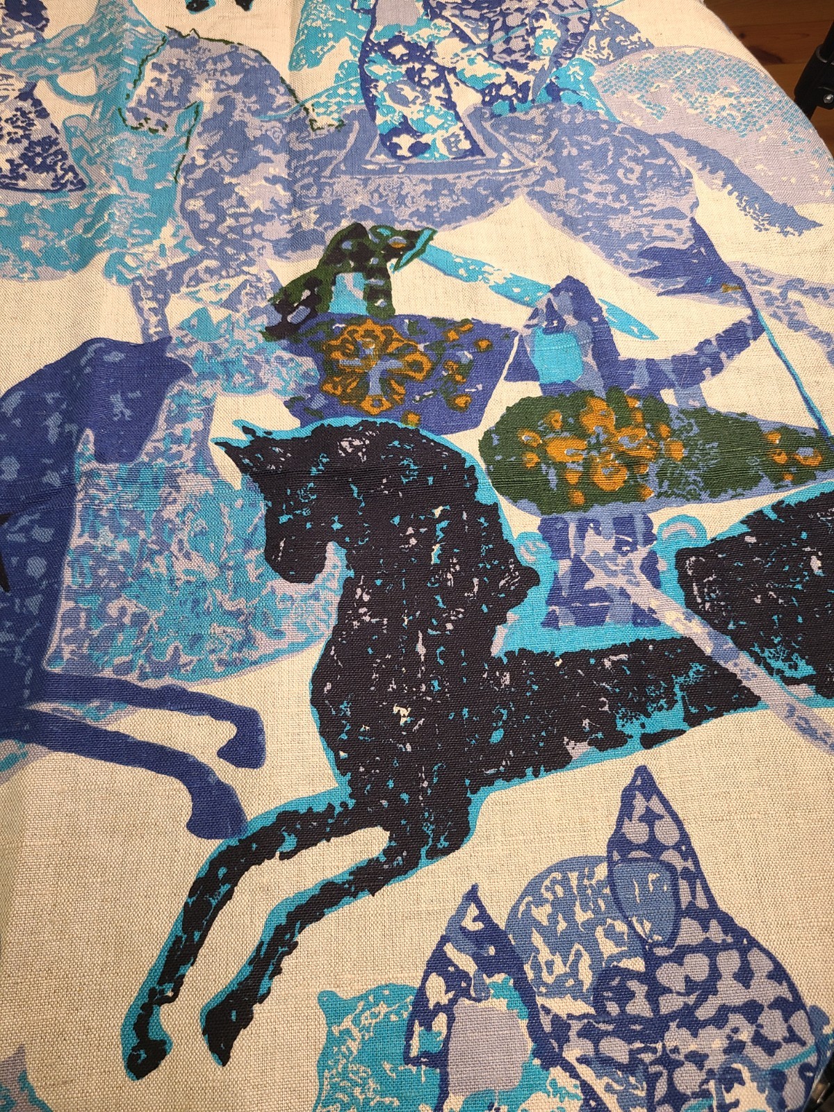 Vtg 5th Avenue Fabric 60's Mid-Century Equestrian Medieval Knights Joust Linen Vtg 5th Avenue Fabric 60's Mid-Century Equestrian Medieval Knights Joust Linen