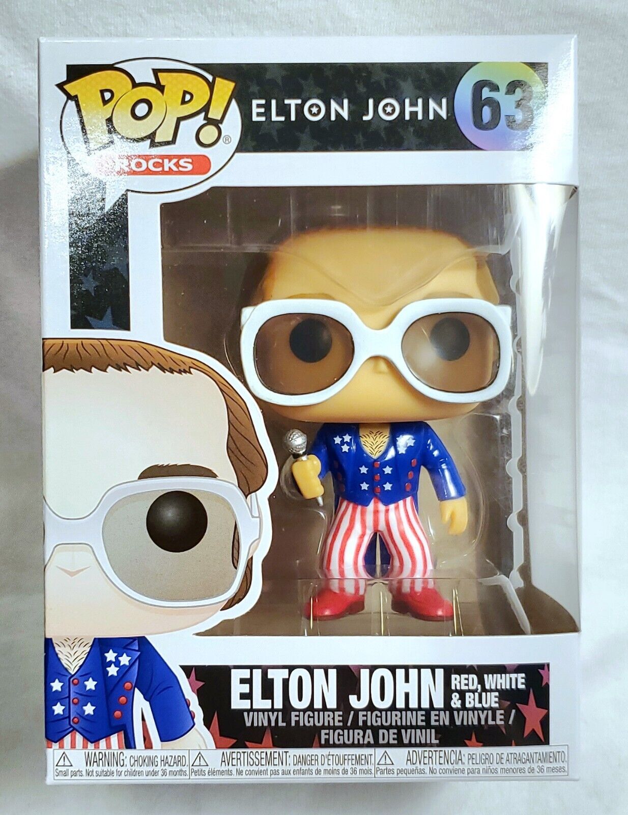 Funko Pop Rocks Elton John Red, White, Blue #63 Vaulted Vinyl Figure For Sale 