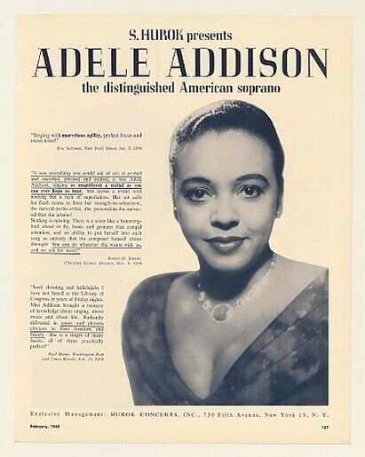 1960 Soprano Adele Addison Photo Booking Print Ad