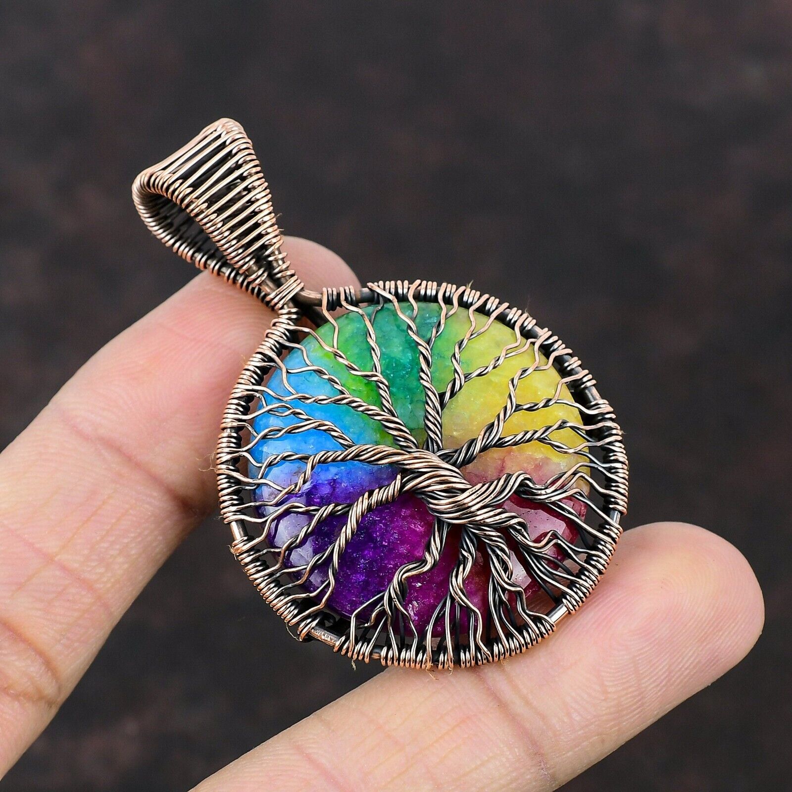 Tree Of Life Rainbow Solar Quartz Druzy Pendant- Made by Real Witches in INDIA
