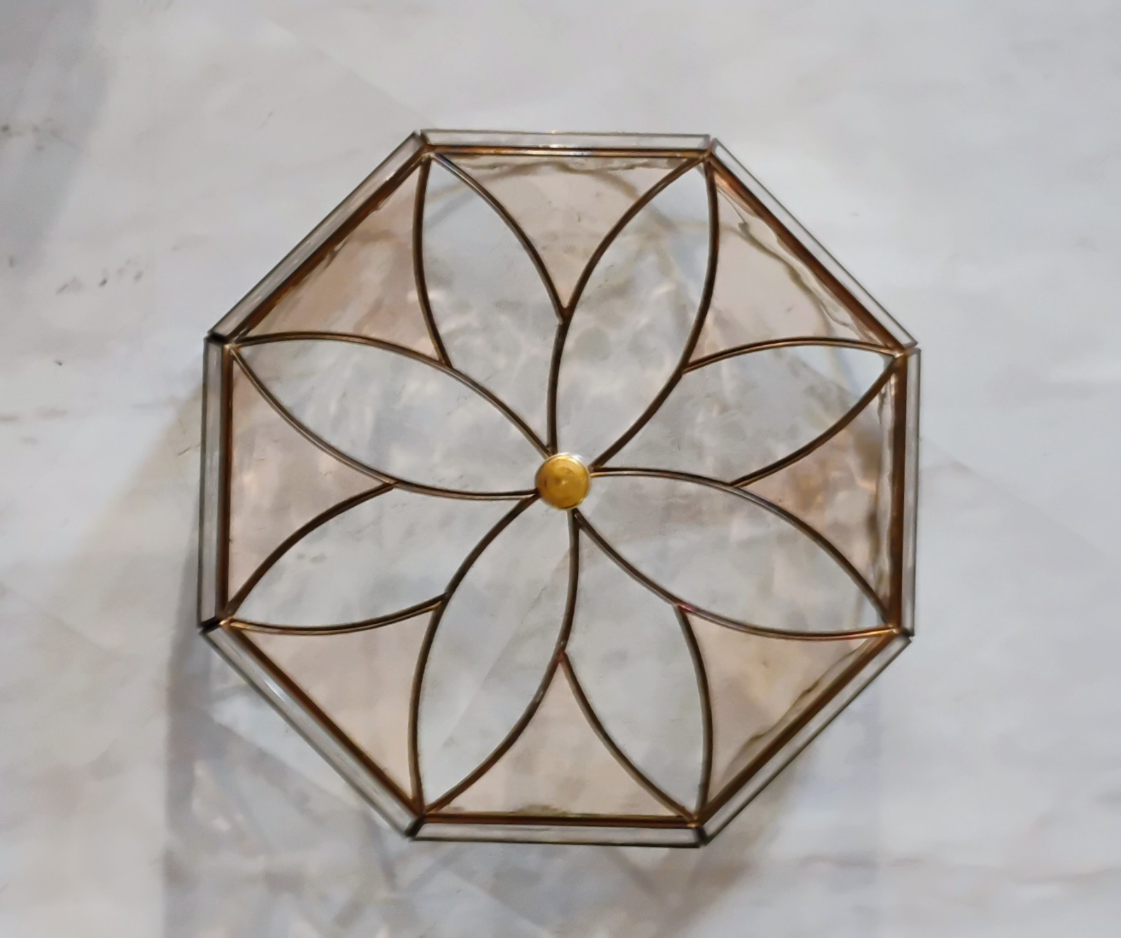 13" Vintage 8 Sided Slag Ceiling Lamp Shade Clear And Clear Brown Glass 13" Vintage 8 Sided Slag Ceiling Lamp Shade Clear And Clear Brown Glass