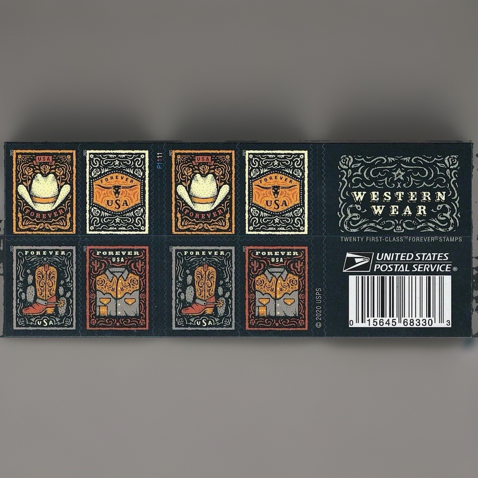2021 USPS SHEET OF 20 FIRST CLASS LETTER STAMPS WESTERN WEAR 82¢ 2021 USPS SHEET OF 20 FIRST CLASS LETTER STAMPS WESTERN WEAR 82¢