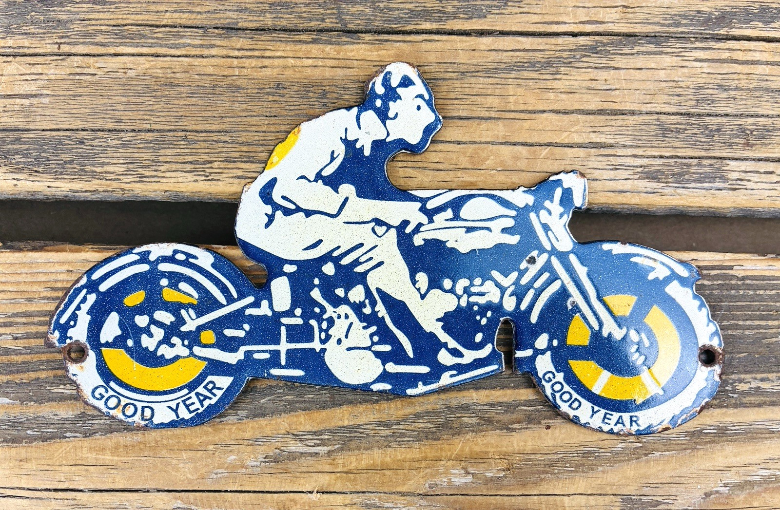 VINTAGE GOOD YEAR TIRES SALES & SERVICE MOTORCYCLE PORCELAIN GASOLINE GAS SIGN VINTAGE GOOD YEAR TIRES SALES & SERVICE MOTORCYCLE PORCELAIN GASOLINE GAS SIGN