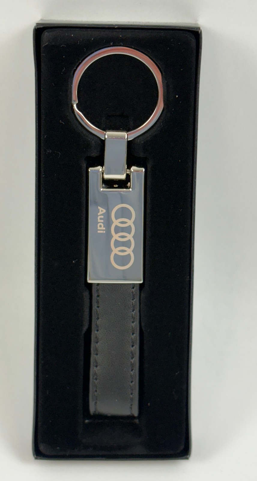 Genuine Audi Leather & Metal Keychain Premium Chrome Key Fob Ring Genuine Audi Leather & Metal Keychain Premium Chrome Key Fob Ring