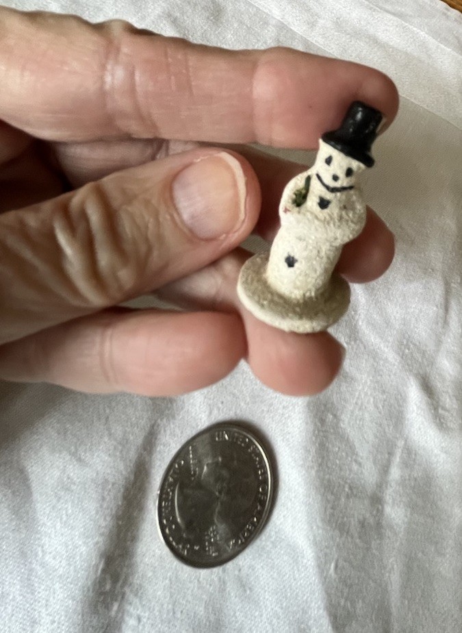 ANTIQUE Vintage Composition Germany Tiny Putz Snowman Miniature Dollhouse 1.25” ANTIQUE Vintage Composition Germany Tiny Putz Snowman Miniature Dollhouse 1.25”