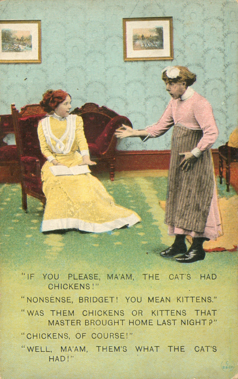 Humorous Antique Postcard Madam and Old Maid Chickens Cats Kittens N Humorous Antique Postcard Madam and Old Maid Chickens Cats Kittens N