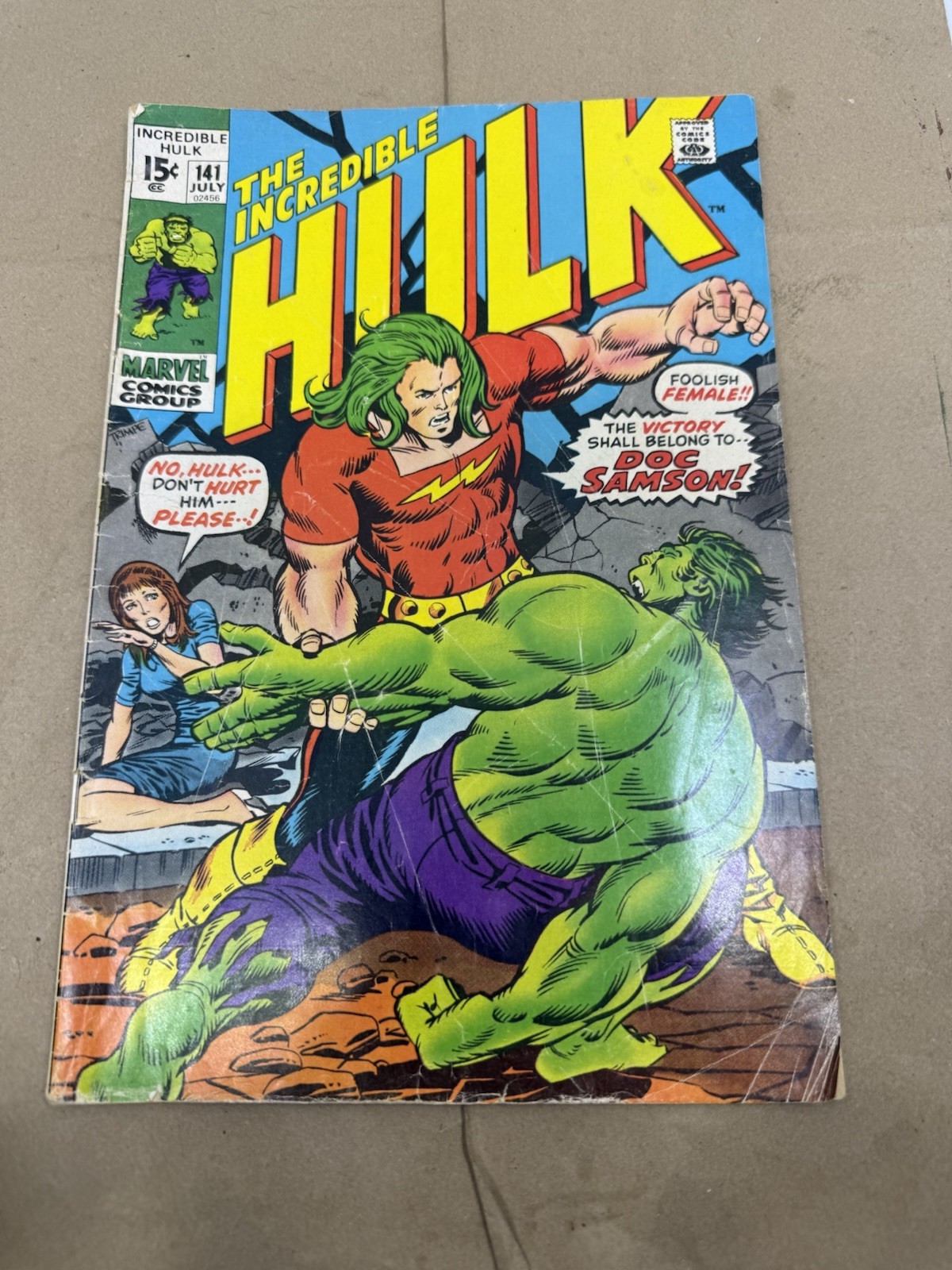 Marvel Comics THE INCREDIBLE HULK 141 1971 1st Doc Samson appearance Marvel Comics THE INCREDIBLE HULK 141 1971 1st Doc Samson appearance