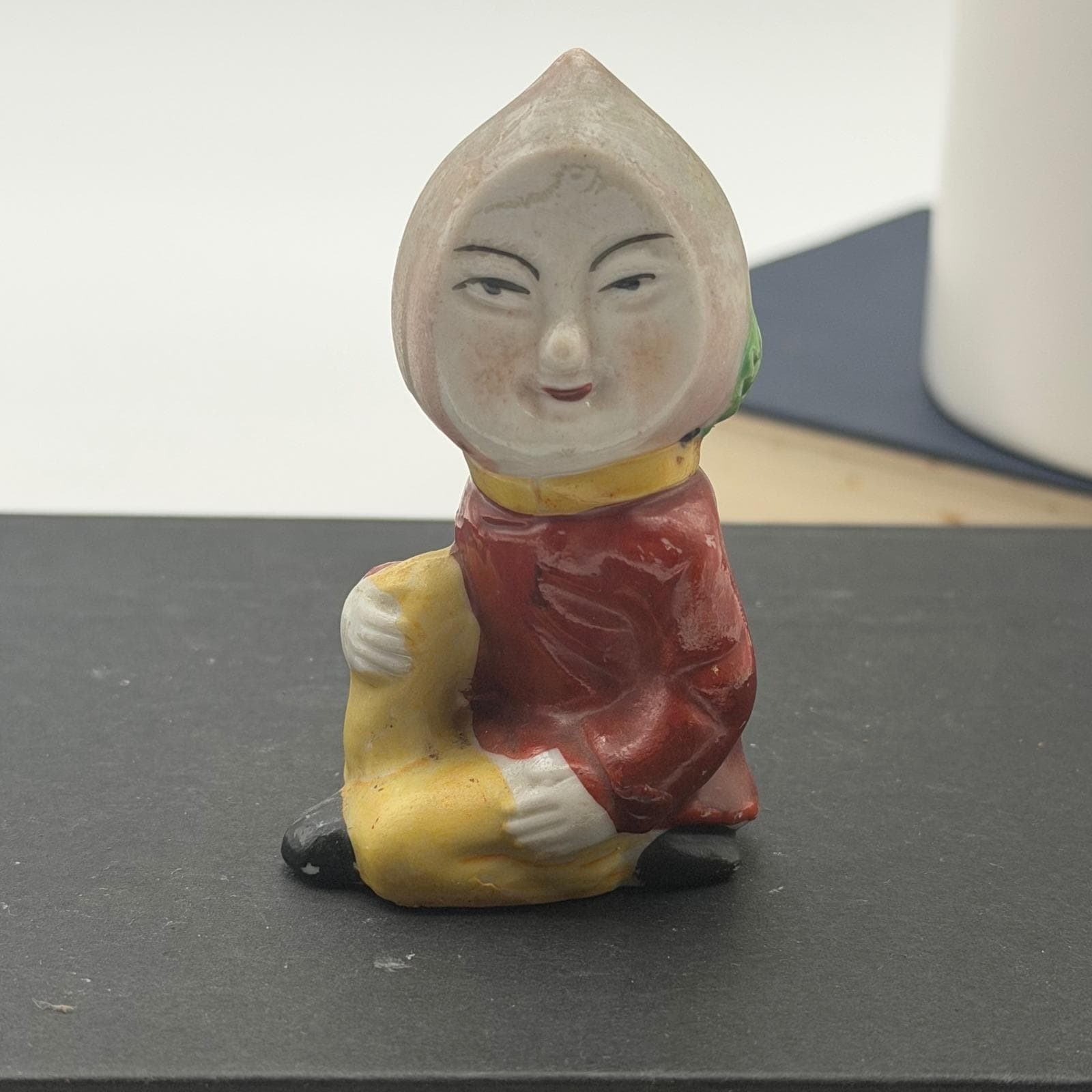 Vintage Made in Japan Peach Boy Momotaro Ceramic Figurine Red Yellow Vintage Made in Japan Peach Boy Momotaro Ceramic Figurine Red Yellow