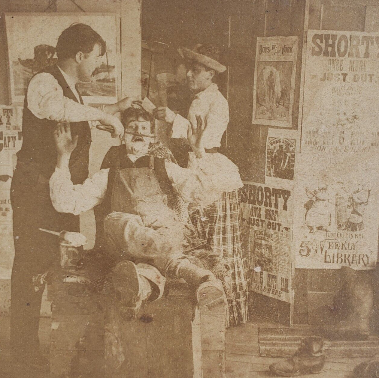 Barber Shaving Man While Romancing Stereoview Victorian Posters 1883 Photo C59