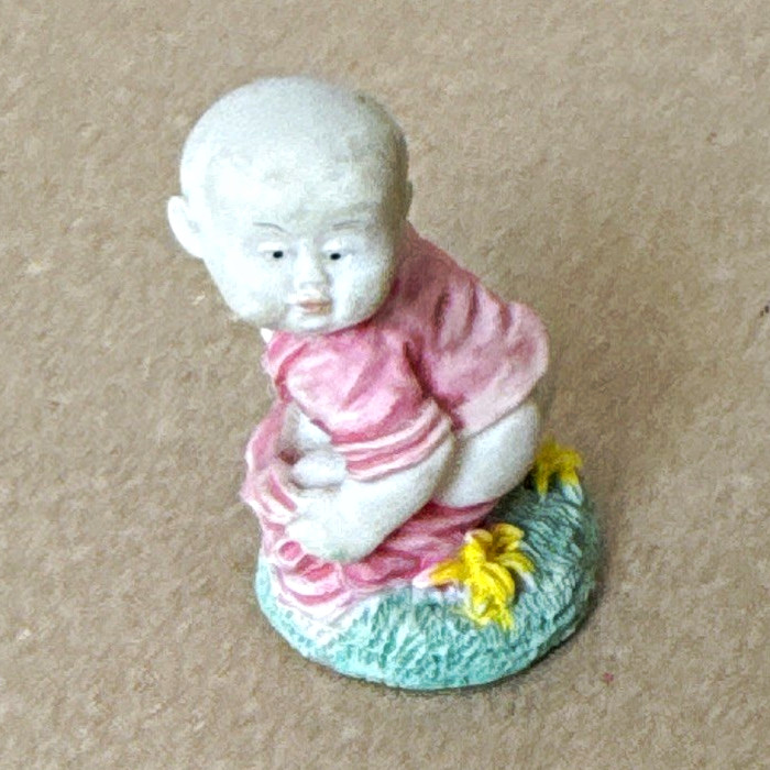 Vintage Porcelain Baby Figurine Seated Painted Pink Outfit with Flowers Small Vintage Porcelain Baby Figurine Seated Painted Pink Outfit with Flowers Small