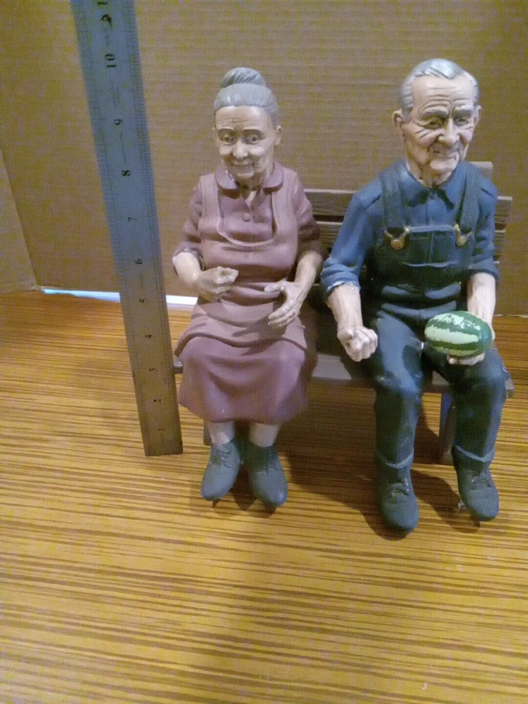 Grandma & Grandpa Sitting On Bench Figurine(thumb On Grandpa Chipped)