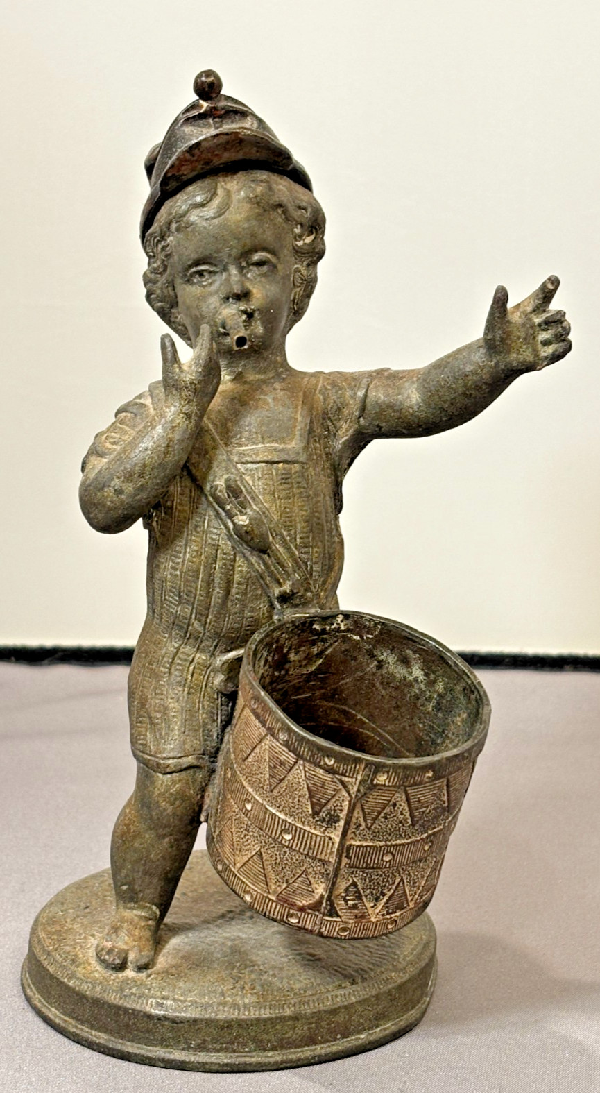 ANTIQUE 1880s FIGURAL Drummer Boy COUNTERTOP CIGAR OIL LIGHTER BRONZED SPELTER ANTIQUE 1880s FIGURAL Drummer Boy COUNTERTOP CIGAR OIL LIGHTER BRONZED SPELTER