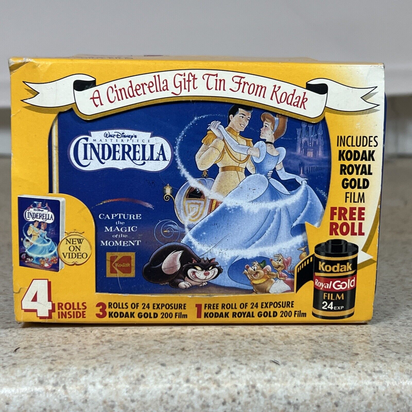 Walt Disney Cinderella 1995 Kodak Film Tin Box In Original Box NO FILM