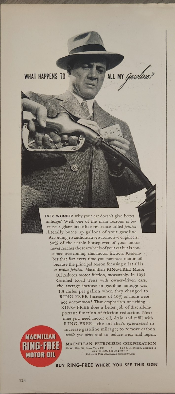 1944 Macmillan Motor Oil Vintage Ad What Happens to all my Gasoline 1944 Macmillan Motor Oil Vintage Ad What Happens to all my Gasoline
