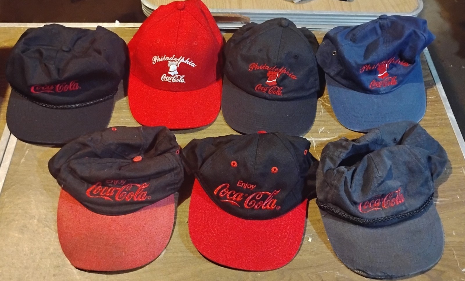 Lot Of 7 Coca-Cola Strapback Hats Vintage 80s 90s Rope Embroidered Lot Of 7 Coca-Cola Strapback Hats Vintage 80s 90s Rope Embroidered