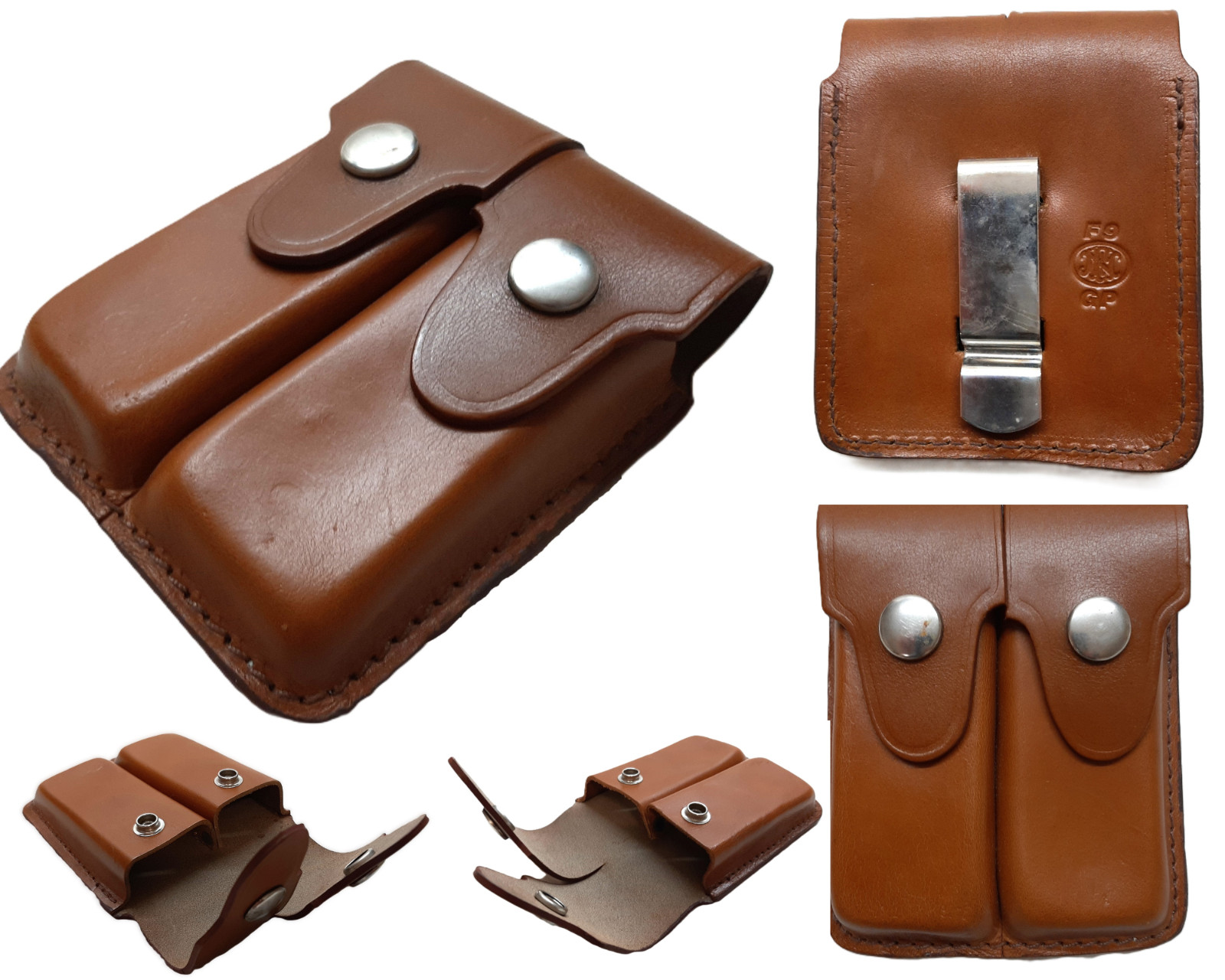 FN Ammo Pouch Leather U.S F9 GP Double Magazine Clip / Belt Clip Twin Mag Holder FN Ammo Pouch Leather U.S F9 GP Double Magazine Clip / Belt Clip Twin Mag Holder