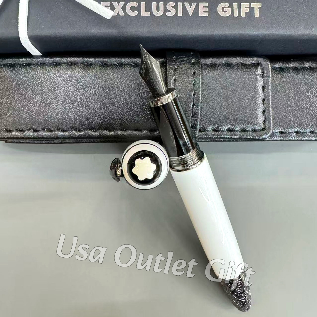 MONTBLANC Daniel Defoe Writers Edition White Fountain Pen w/ Pouch Rare Gift 