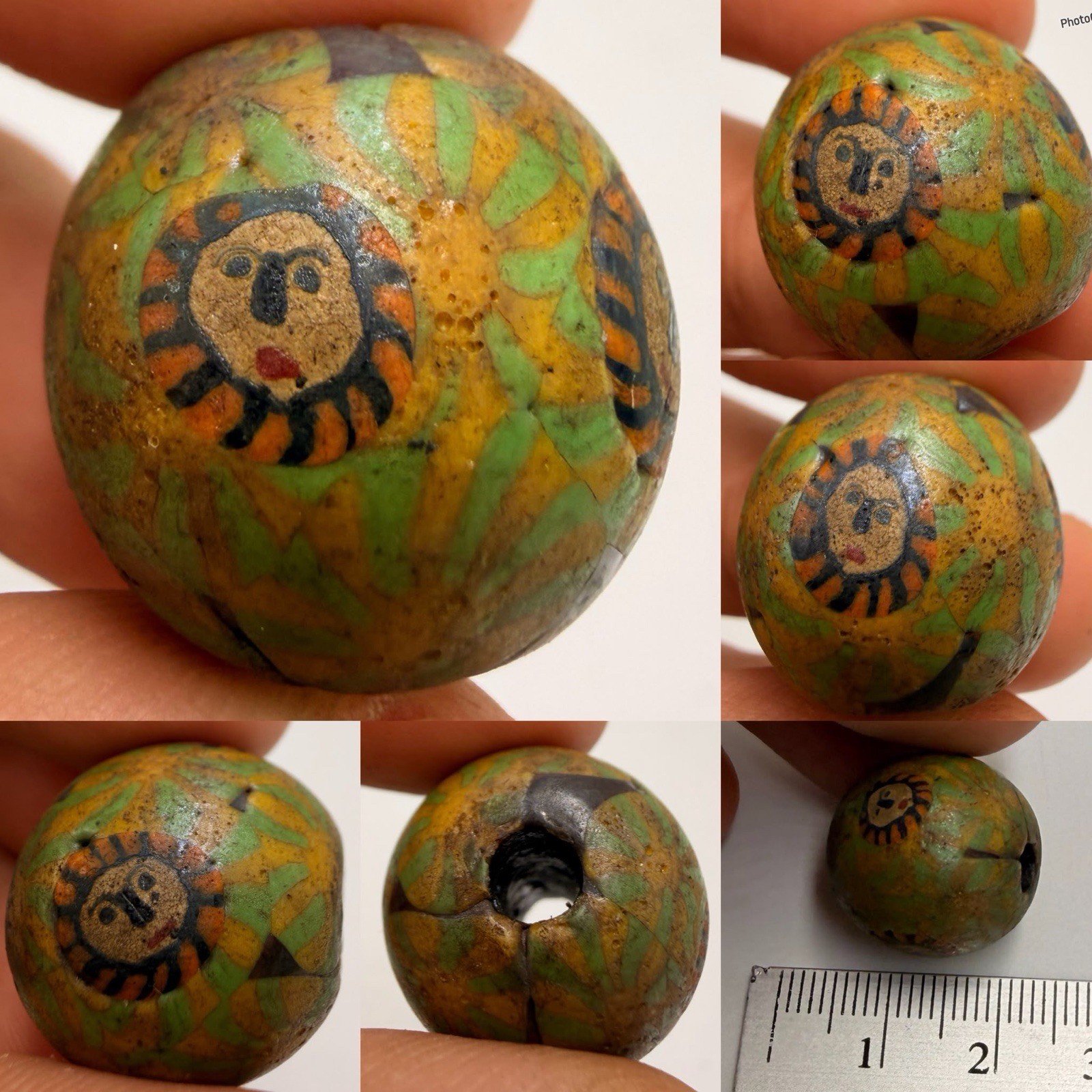 Faces Mosaic Ancient Glass Wonderful Old Rare Roman Bead Faces Mosaic Ancient Glass Wonderful Old Rare Roman Bead
