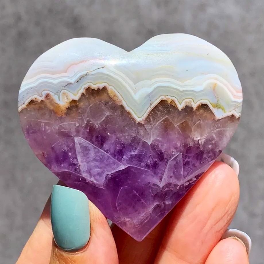 Large 2"~3" Heart Amethyst Lace Agate Tumbled Stone Healing Pocket Palm Stone Large 2"~3" Heart Amethyst Lace Agate Tumbled Stone Healing Pocket Palm Stone