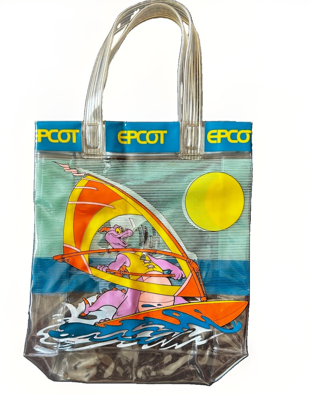 Vintage 1982 EPCOT Center Figment Clear Vinyl Tote Bag Disney World Souvenir Vintage 1982 EPCOT Center Figment Clear Vinyl Tote Bag Disney World Souvenir