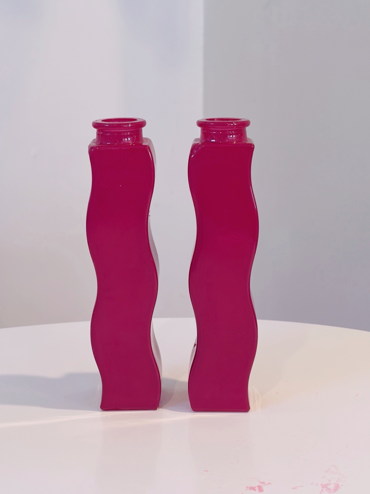 Set of Two Vintage 1990’s IKEA Skämt Wavy Squiggle Glass Vases by Sigga Heimis Set of Two Vintage 1990’s IKEA Skämt Wavy Squiggle Glass Vases by Sigga Heimis