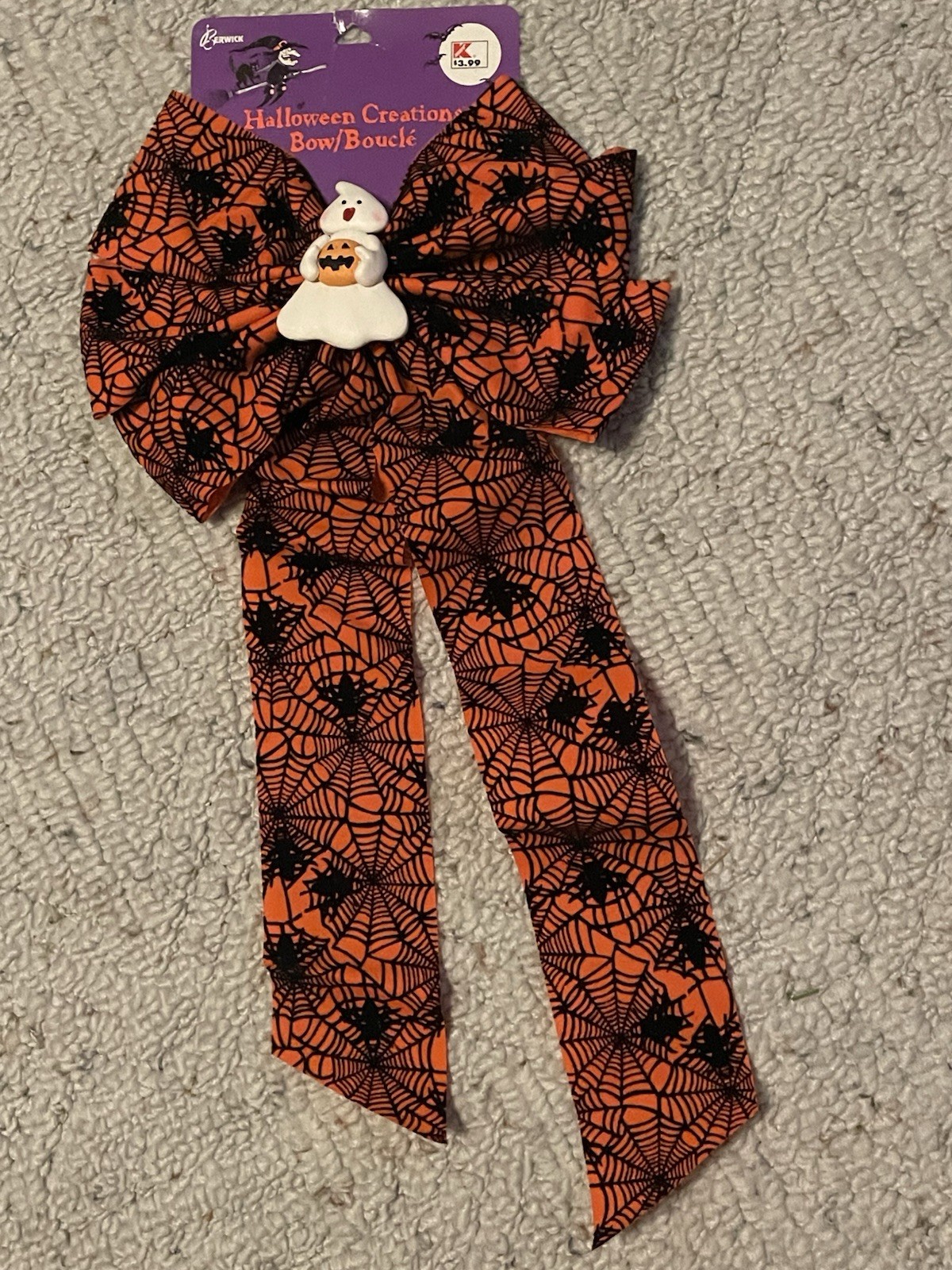 Vintage Halloween Orange Felt Bow with Ghost Spider Web K Mart Decoration Vintage Halloween Orange Felt Bow with Ghost Spider Web K Mart Decoration