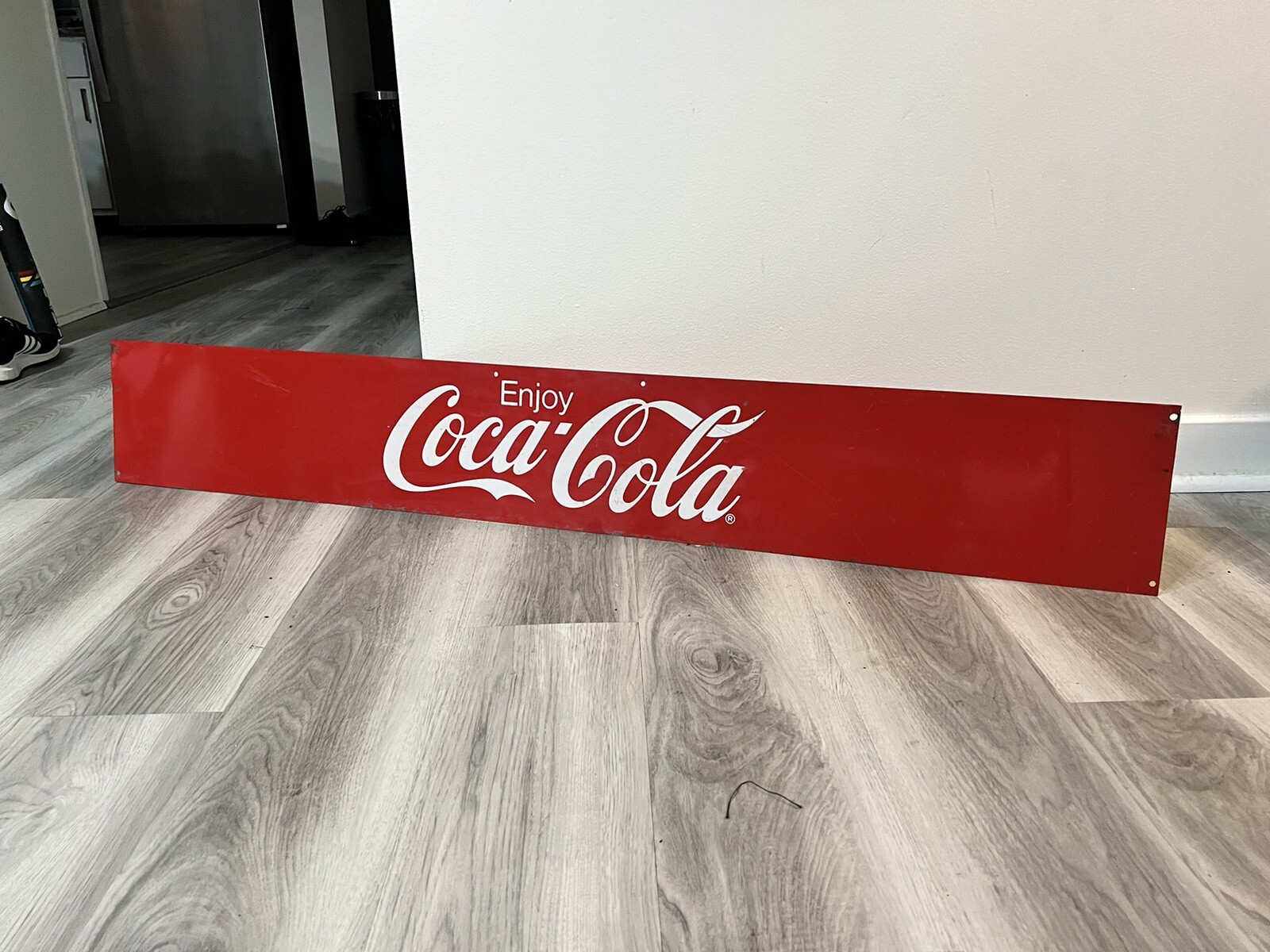 c.1970s Original Vintage Enjoy Coca Cola Double Sided Sign Metal Coke Soda Gas