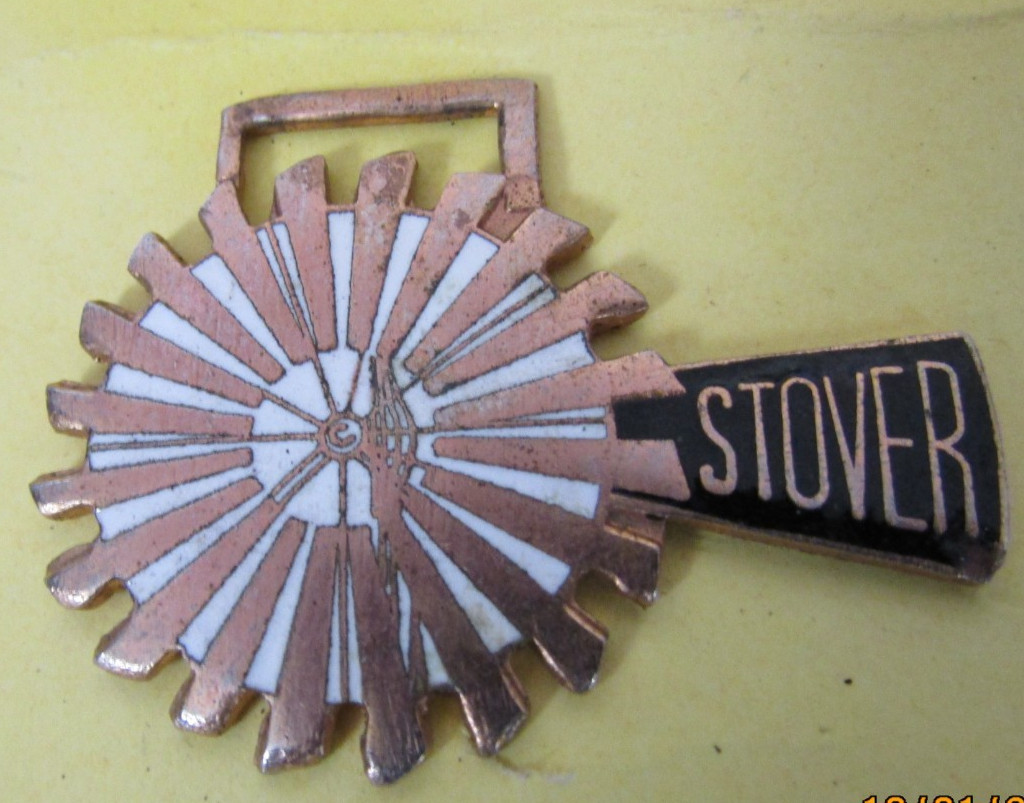Antique Stover Windmill Watch Fob Porcelain Enamel Fob of the month #43 Used