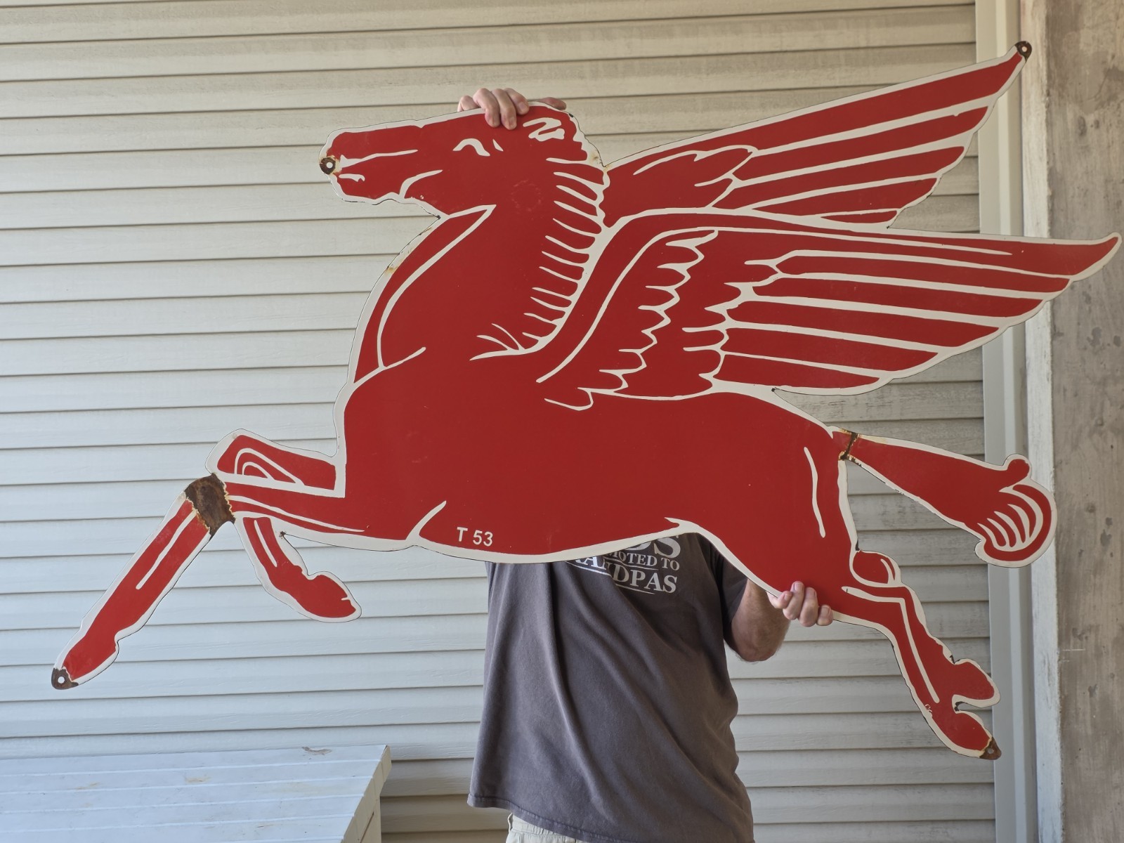 GIANT VINTAGE MOBIL PEGASUS HORSE PORCELAIN SIGN 40" X 56" VERY NICE SIGN GIANT VINTAGE MOBIL PEGASUS HORSE PORCELAIN SIGN 40" X 56" VERY NICE SIGN