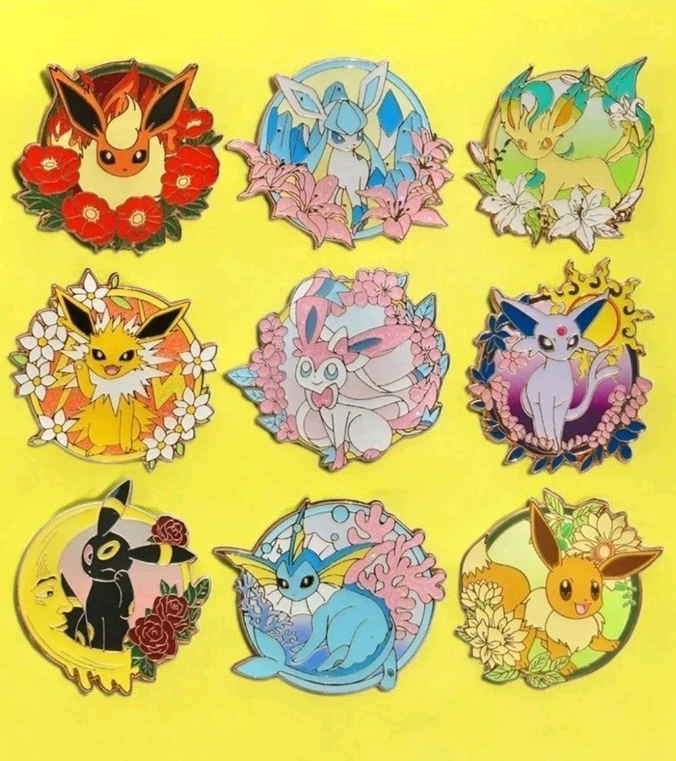 Complete Eeveelution Floral Pokémon Enamel Pin Set – 9 Piece Collector’s Lot