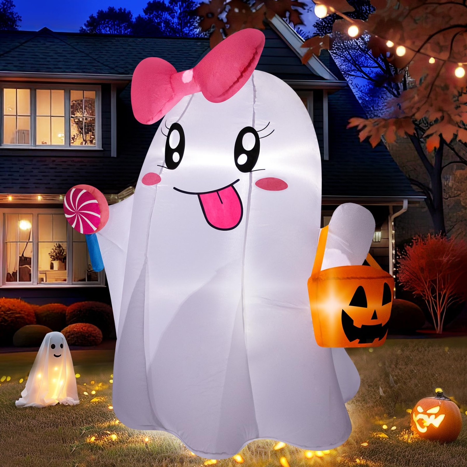 5FT Halloween Inflatable Ghost with LED Lights - Cute Outdoor Yard Decoration, B 5FT Halloween Inflatable Ghost with LED Lights - Cute Outdoor Yard Decoration, B