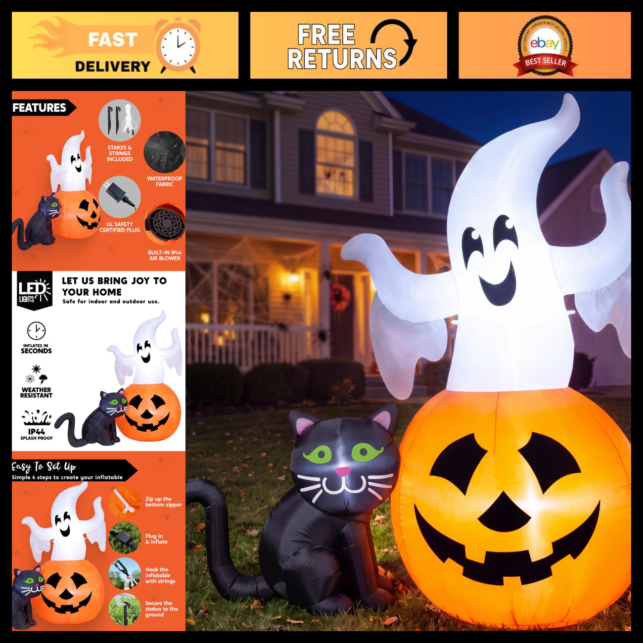 Joiedomi 5FT Halloween Inflatables Ghost Decorations, Lighted Ghost on Pumpkin w Joiedomi 5FT Halloween Inflatables Ghost Decorations, Lighted Ghost on Pumpkin w