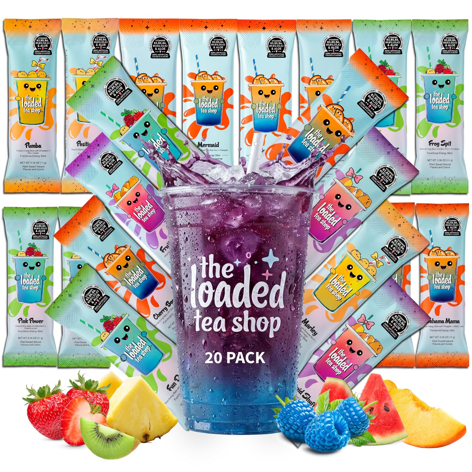 The Loaded Tea Shop Energy Drink Mix Sticks, Variety 20 20 Pack, Multicolor