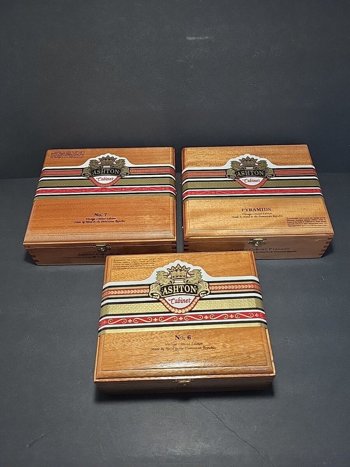 Lot of 3 Ashton Wooden Cigar Boxes