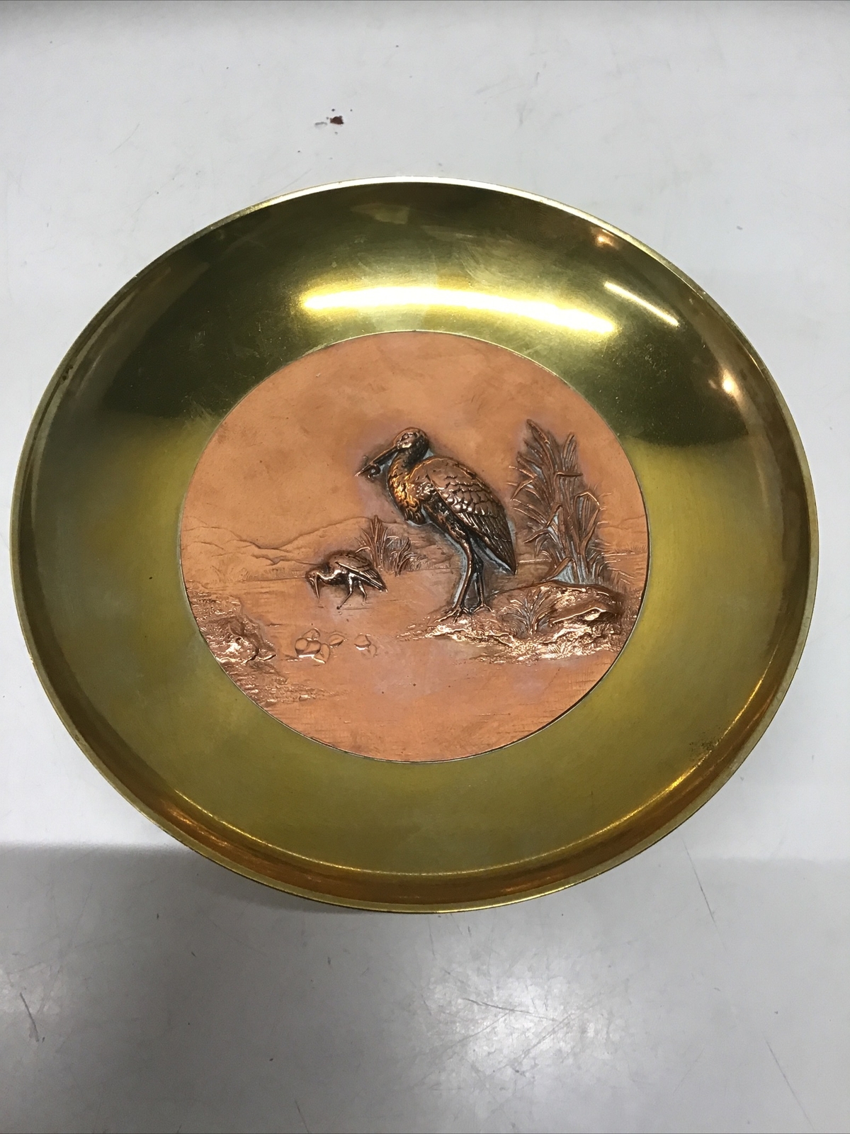 Vintage Possibly Antique Brass & Copper Tazza Compote w/ Birds & Foliage Dec. Vintage Possibly Antique Brass & Copper Tazza Compote w/ Birds & Foliage Dec.