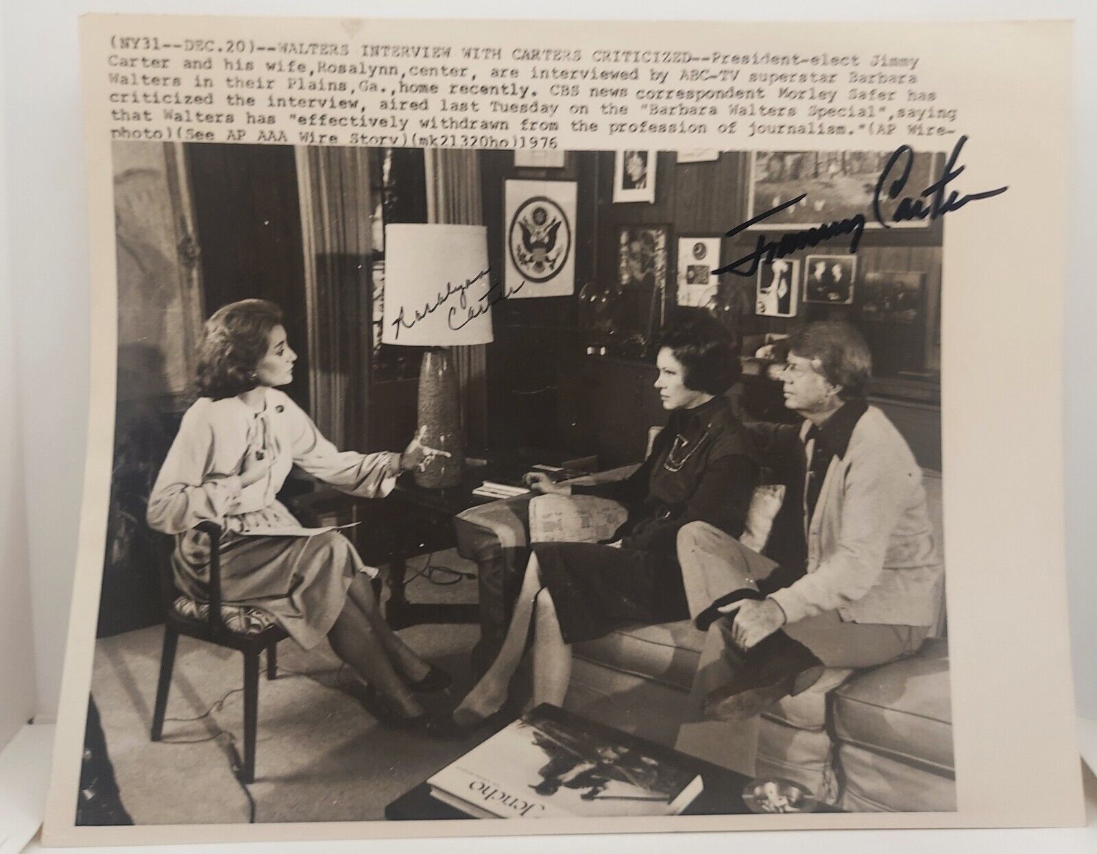Jimmy Carter  & Rosalynn  Carter With Barbara Walters Signed 8x10 Vintage Photo 