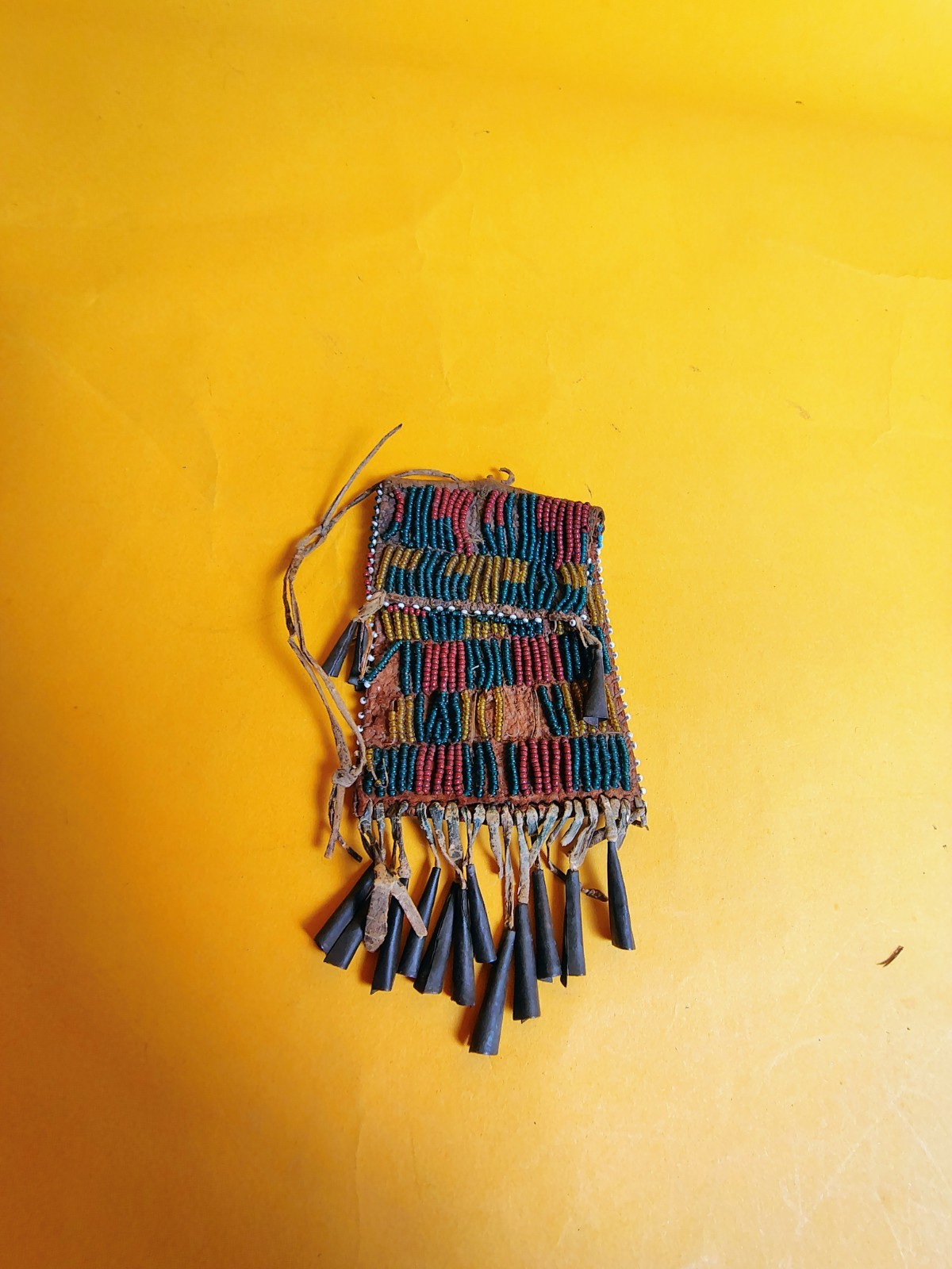 Antique Apache Strike-a-Lite Antique Beaded Bag Native American Cones Fringe Antique Apache Strike-a-Lite Antique Beaded Bag Native American Cones Fringe