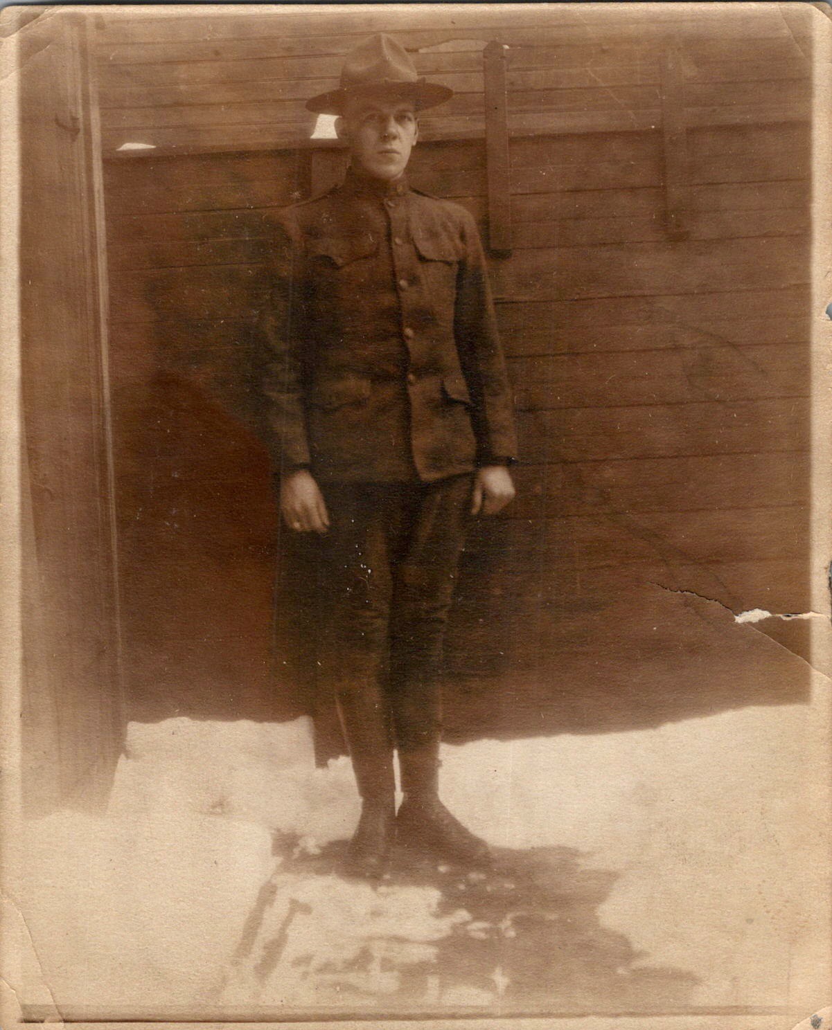 WWI Doughboy Soldier Campaign Hat Winter Barracks Photo 1918 Montana Peak WWI Doughboy Soldier Campaign Hat Winter Barracks Photo 1918 Montana Peak