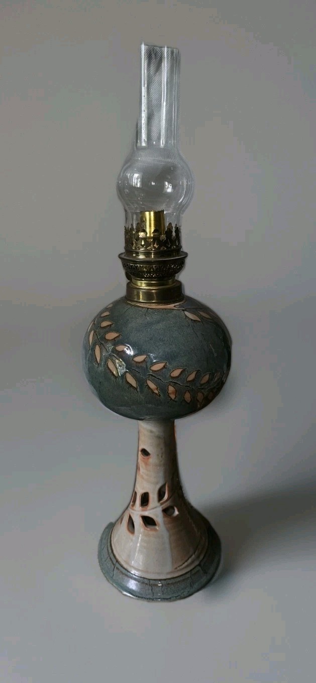 VINTAGE BALETOHE & GAUDARD FRENCH POTTERY FLORAL OIL DESK LAMP 28" VINTAGE BALETOHE & GAUDARD FRENCH POTTERY FLORAL OIL DESK LAMP 28"