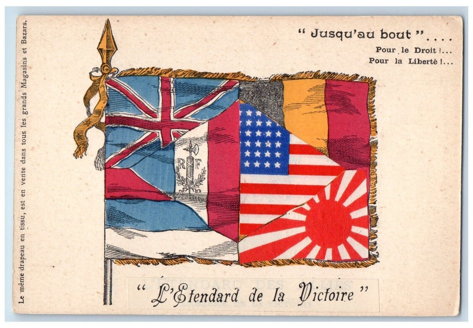 WWI Postcard Allies Flag USA Japan Hand Made c1910\'s Unposted Antique