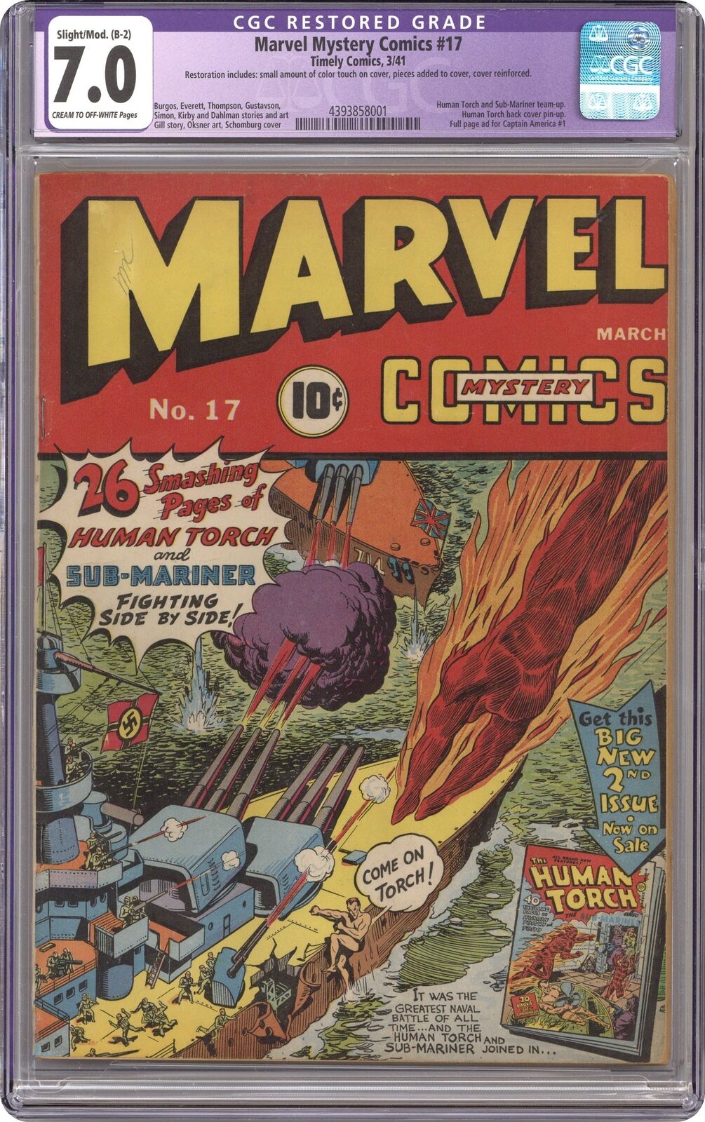 Marvel Mystery Comics #17 CGC 7.0 RESTORED 1941 4393858001