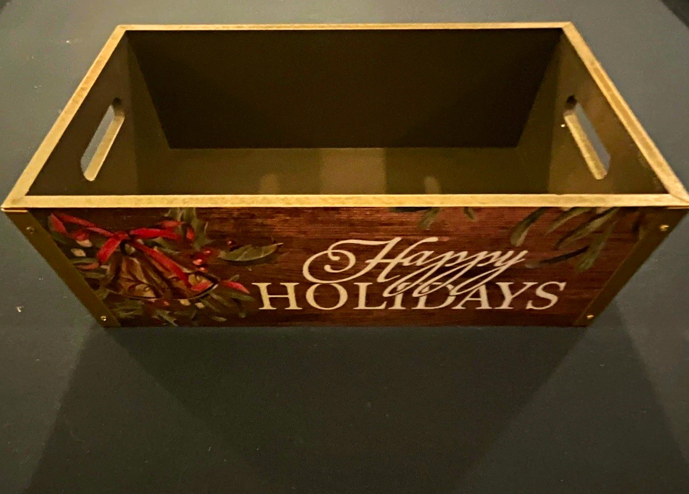 Burton + BURTON Happy Holidays Wooden Storage Crate w/ Handles, Rustic Burton + BURTON Happy Holidays Wooden Storage Crate w/ Handles, Rustic