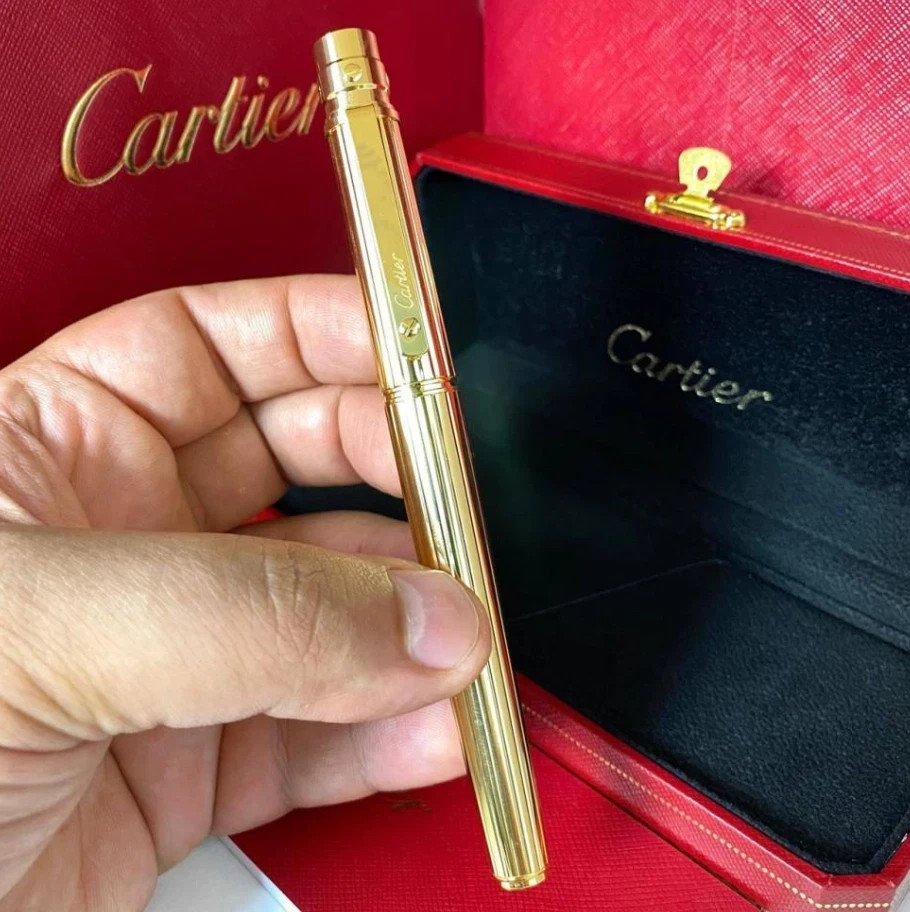 Cartier Santos Rollerball Pen Full Gold Luxury Writing Instrument With Box Gift
