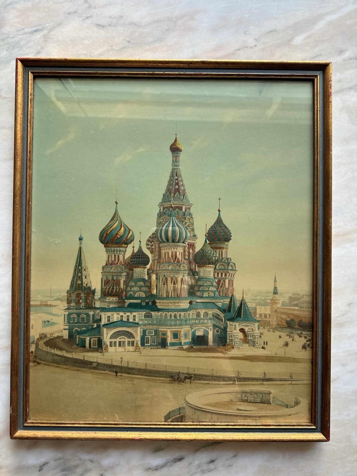 RARE J. DAZIARO MAMMOTH PLATE View of St. Basil's Cathedral C1880 HAND COLORED