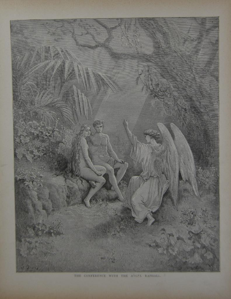 Gustave Dore Religious Art Conference with the Angel Raphael Art Antique 1880 Gustave Dore Religious Art Conference with the Angel Raphael Art Antique 1880