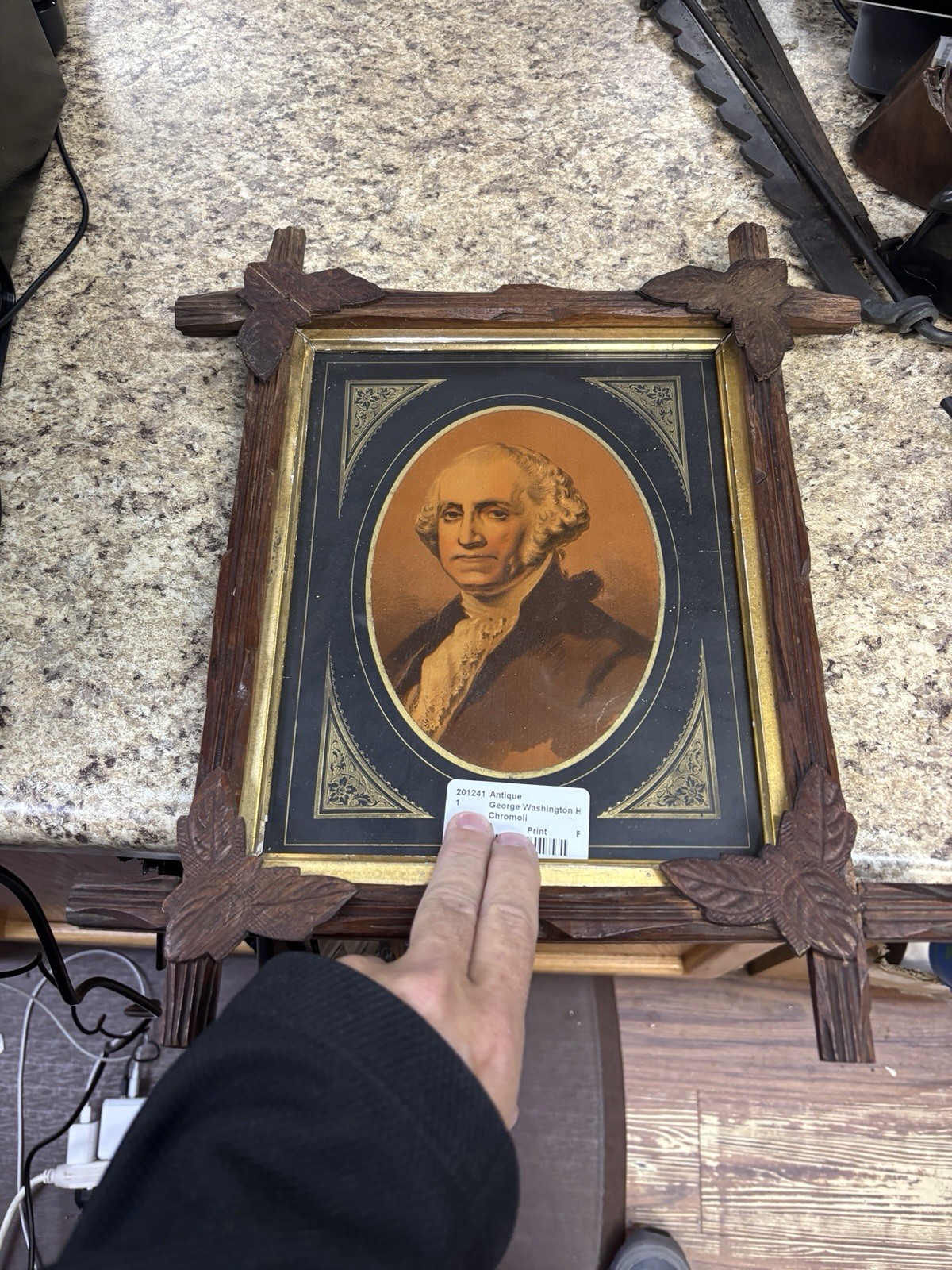 Antique Hallett Chromolithograph George Washington in Magnificent Frame