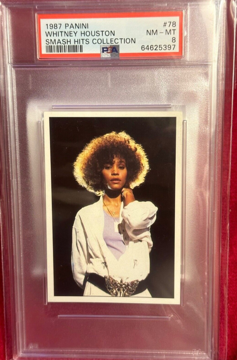 POP 5  ROOKIE Whitney Houston 1987 Panini Smash Hits Collection Card PSA 8 RC