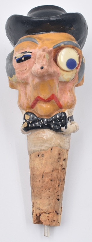 Vintage Mid Century paper mache character bottle stopper pourer kinki bee style Vintage Mid Century paper mache character bottle stopper pourer kinki bee style